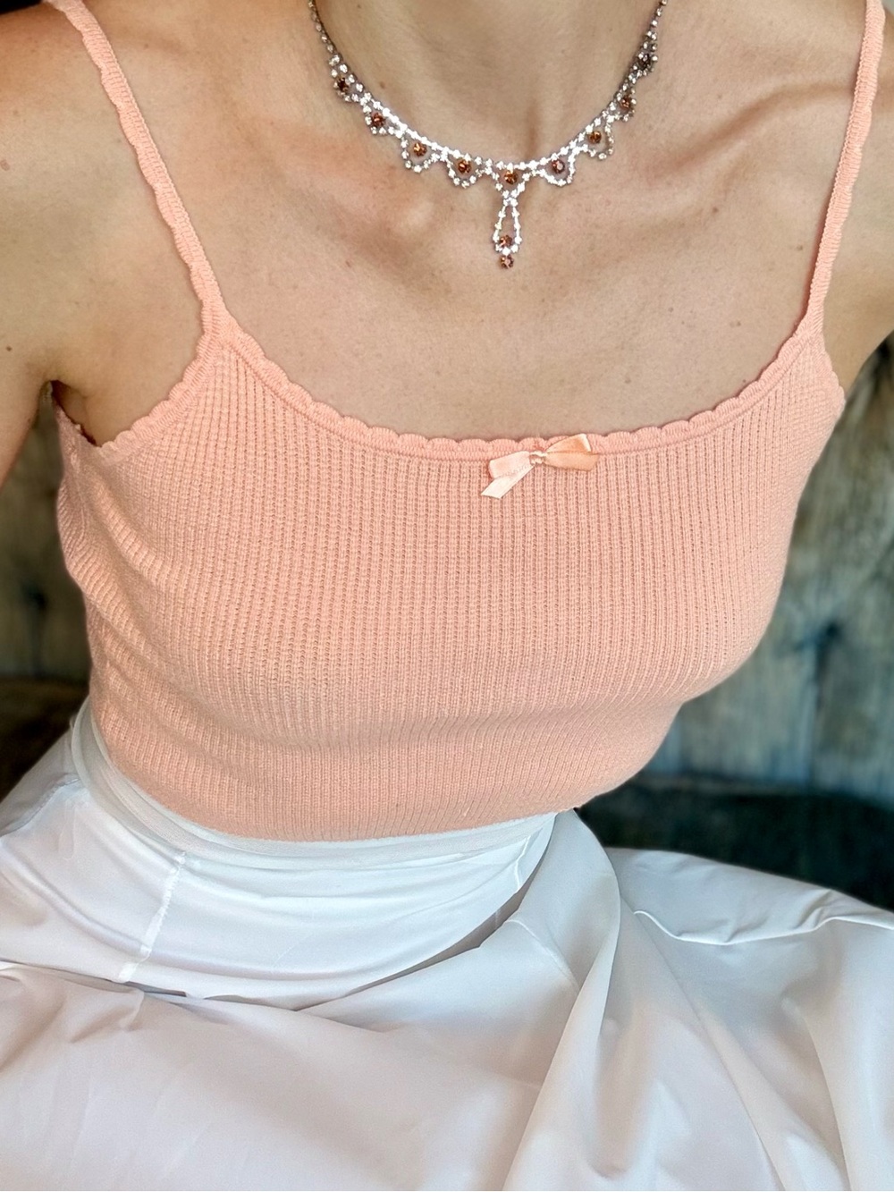 Lottie Moss Crop Top Small Peach Waffle Knit Soft Tank